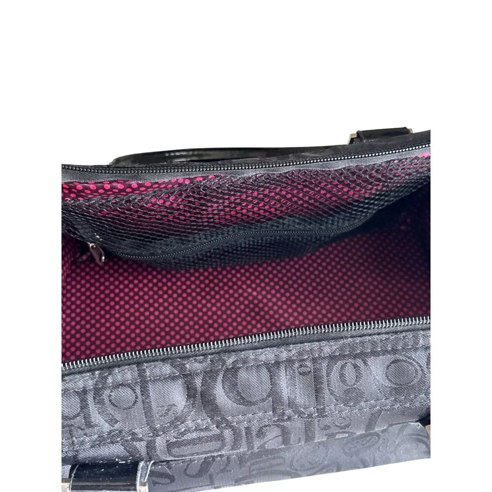 Caboodles Black Signature Print Travel Makeup Cosmetic Bag With Pink Interior